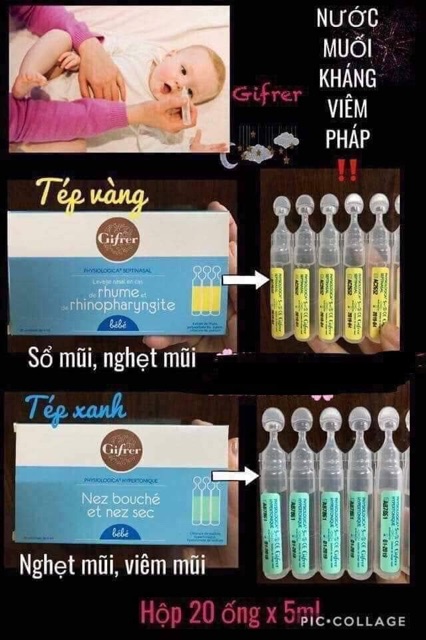 nước muối sinh lý physiodose pháp ( hồng-vàng-xanh)