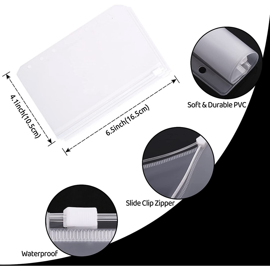 Sổ Tay Ghi Chú/ Lên Kế Hoạch 6 Lỗ Khổ A6 Bằng PVC Có Khóa Kéo Tiện Dụng