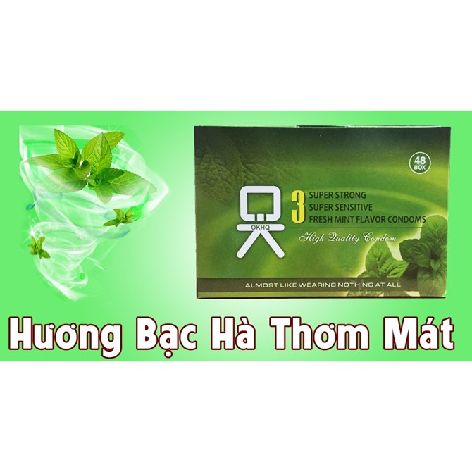 [Siêu Rẻ] Bao cao su Ok rocmen hương bạc hà hộp 144 cái