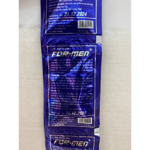 Combo 200 gói dầu gội FOR MEN giá rẻ dùng cho khách sạn, nhà nghỉ