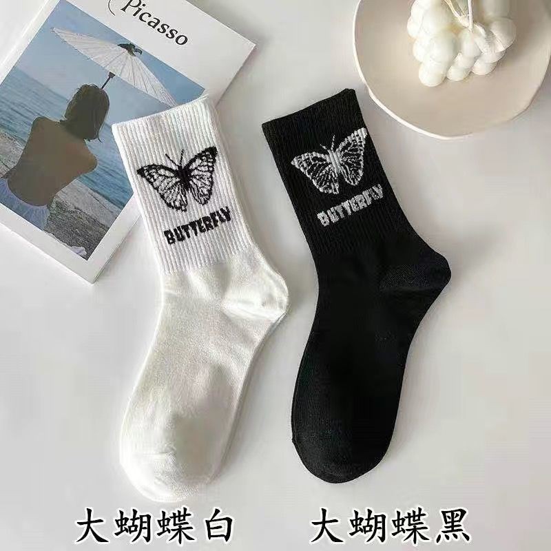 ❣️ FREESHIP ❣️Tất nam nữ cổ cao, vớ dài unisex in hình bướm cực đẹp