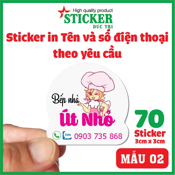 70 Sticker in tên và số điện thoại in theo yêu cầu. (sticker nhựa chống nước)