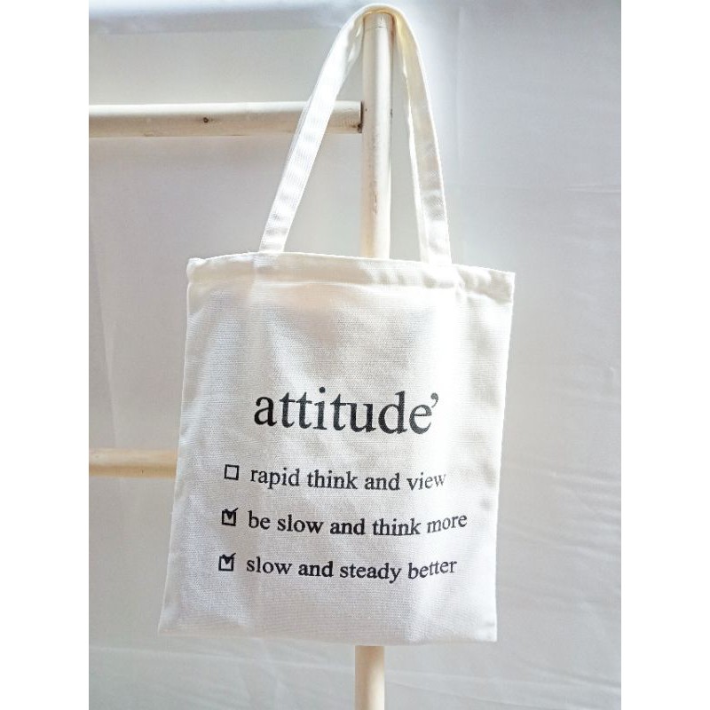 Túi tote vải canvas Attitude( vừa A4, có khóa miệng)