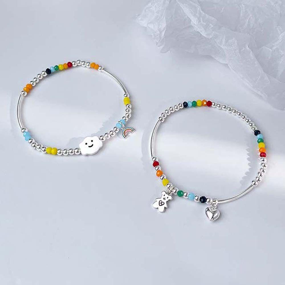 Vòng Tay Chuỗi Hạt Mặt Cười Màu Cầu Vồng Hình Trái Tim / Mặt Cười