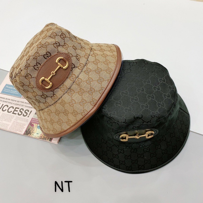 Mũ vành Gucci nền thô viền da hoạ tiết logo xích gucci