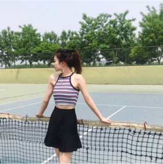 Sẵn_ Áo croptop ba lỗ kẻ nữ