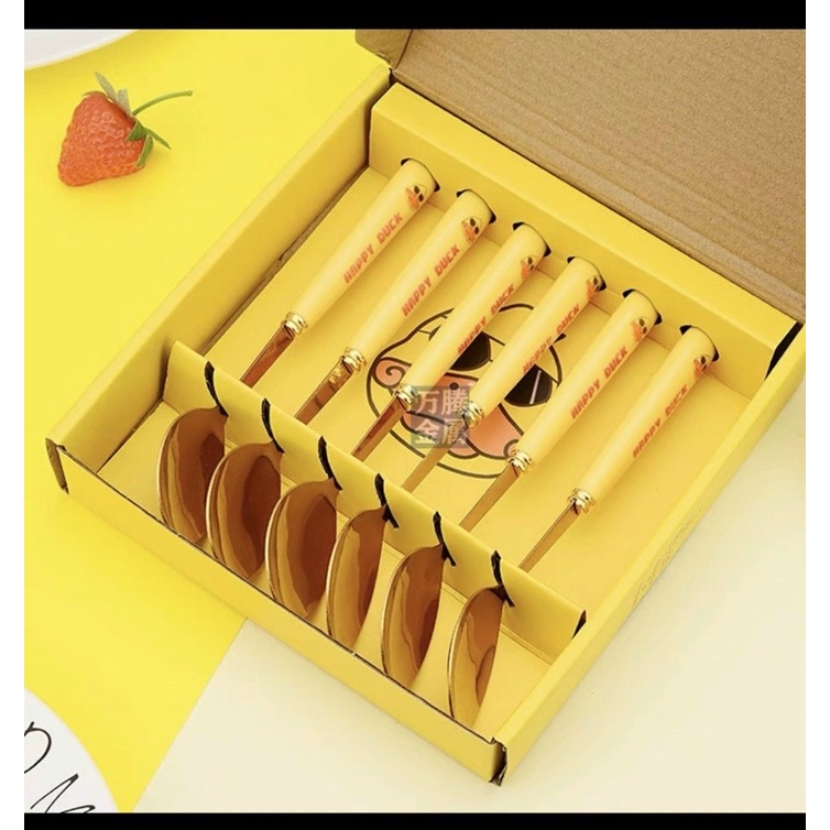 Bộ 6 Thìa Muỗng Inox Mạ Vàng Vịt Vàng Duck Full Hộp
