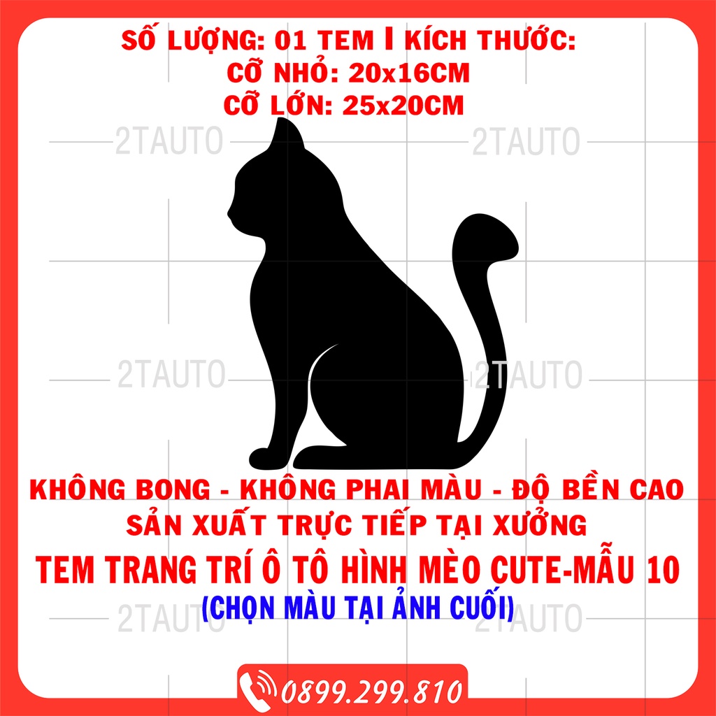 Tem decal HÌNH CON MÈO dán xe nhiều kích thước, chống thấm nước, logo CHÚ MÈO dán trang trí ô tô xe hơi - MẪU 10