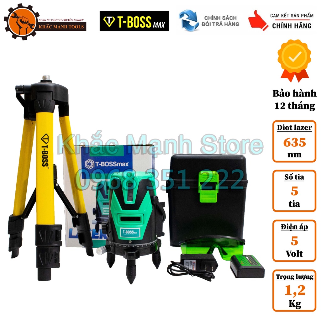 Máy Cân Mực Laser T-Boss 200, laze 5 Tia Xanh Kèm Chân Máy Cao 1m2