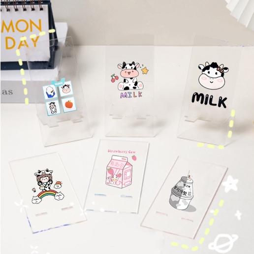 Giá đỡ điện thoại mica bò sữa GDMC2 giá cute dễ thương trong suốt hoạt hình idol thần tượng