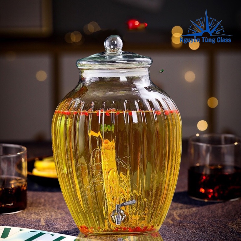 Bình Ngâm Rượu Thủy Tinh bí Sọc .10 Lít Không Van & có van