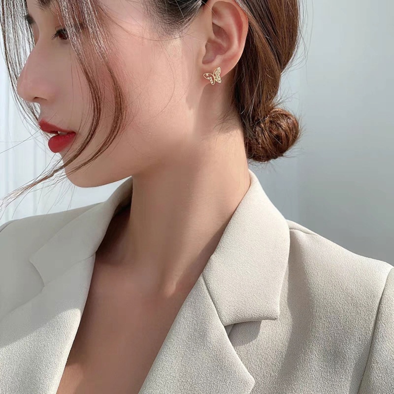 1 Đôi Bông Tai Hình Bướm Rỗng Đính Đá Zircon