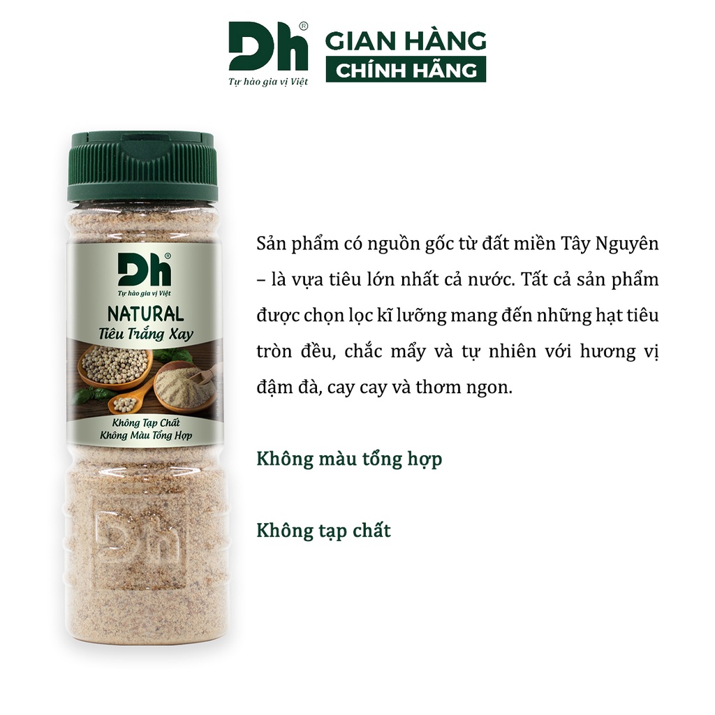 Tiêu trắng xay nguyên chất Natural DH Foods chế biến món ăn 45gr/80gr