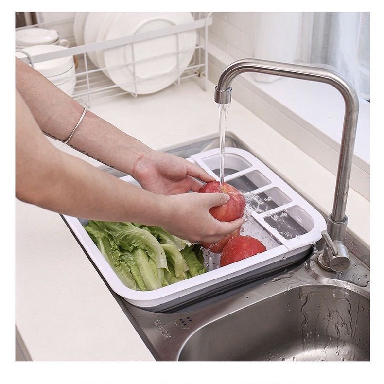 Giá úp chén kiêm rổ gấp gọn thông minh