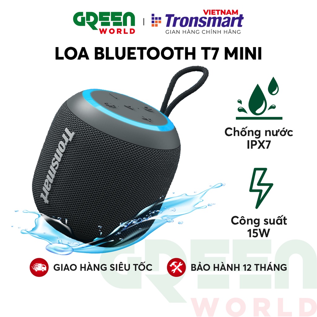 Loa Bluetooth Tronsmart T7 Mini Công suất 15W Âm thanh siêu trâm �Chống nước IPX7 - Hàng phân phối chính hãng