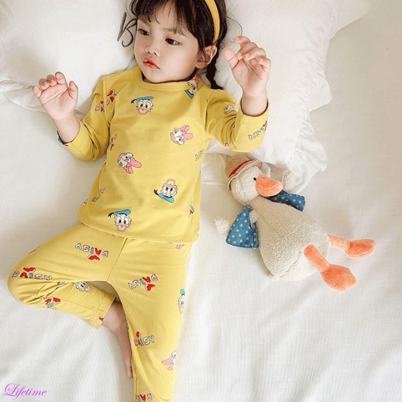 Bộ Đồ Ngủ Cotton Hai Lớp Thoáng Khí Họa Tiết Hoạt Hình Dành Cho Bé