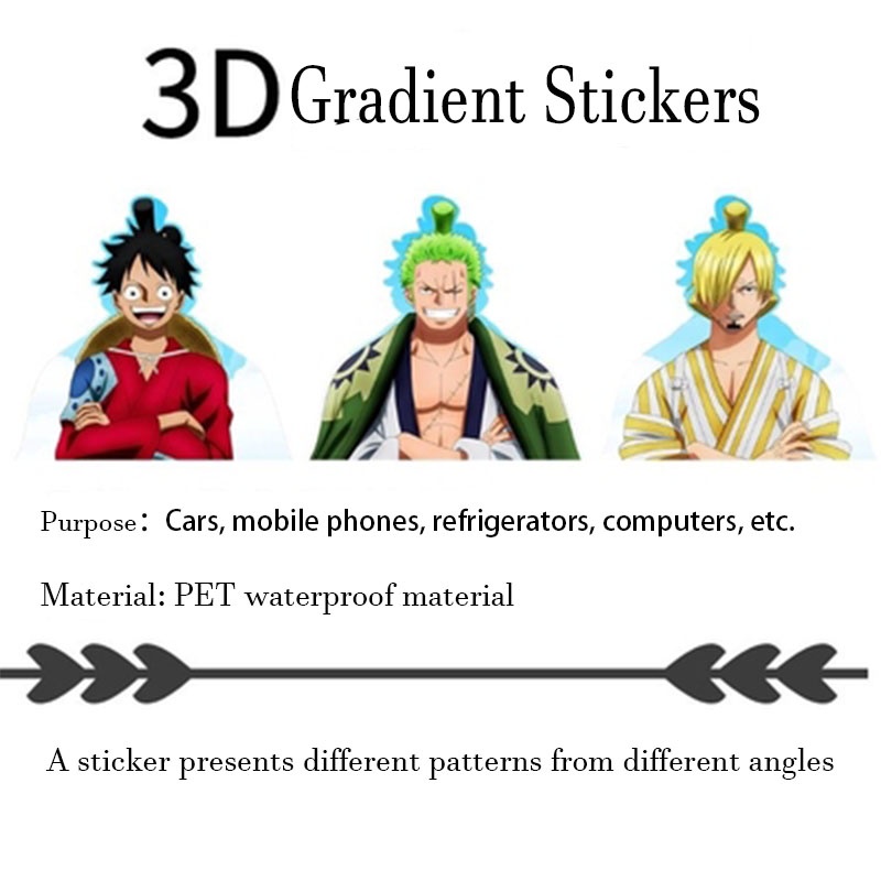 One Piece Fifth Gear Luffy 3D Gradient Sticker Illusion Car Sticker Decal cho Hành lý, Máy tính xách tay, Tủ lạnh và hơn thế nữa
