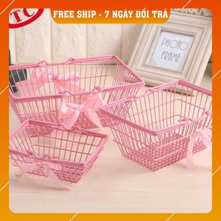 [ freeship - hàng chính hãng ] Giỏ hồng kèm nơ xinh trang trí chụp ảnh, đựng mỹ phẩm