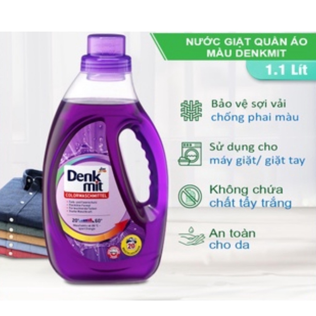 Nước giặt quần áo Denkmit 1,1 lít chống phai màu loại bỏ vết bẩn [Hàng Đức]