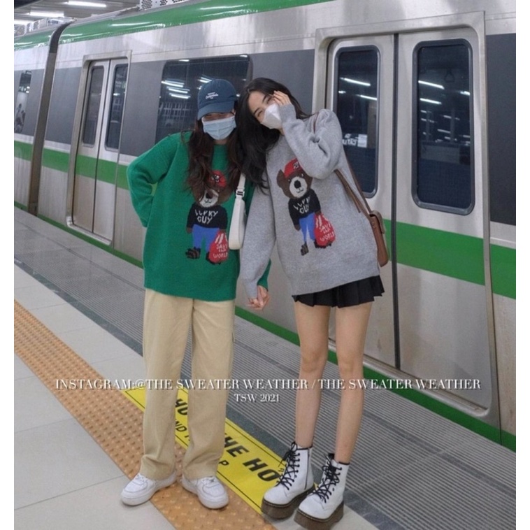(Ảnh thật) Áo len đôi bạn hình gấu oversize