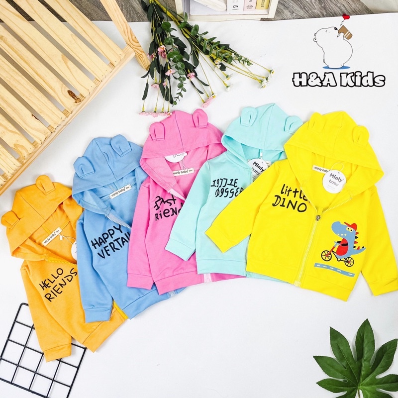Áo Khoác Chống Nắng Minly Baby Vải Da Cá Dày Dặn, Phối Tai Thỏ Dễ Thương Size 7-17 kg