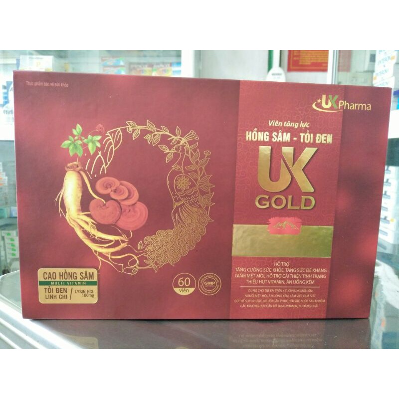 HỒNG SÂM - TỎI ĐEN UK GOLD hộp 60 viên. Linh chi, cao hồng sâm, khoáng chất, bồi bổ sức khỏe, tăng sức đề kháng, đạm bổ