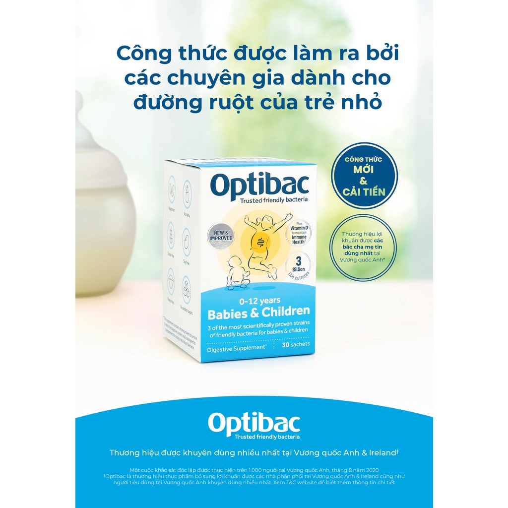 Men vi sinh (30 gói/Giọt 10ml) tăng cường sức khỏe đường ruột cho trẻ nhỏ Optibac Probiotics For Baby &amp; Children, UK