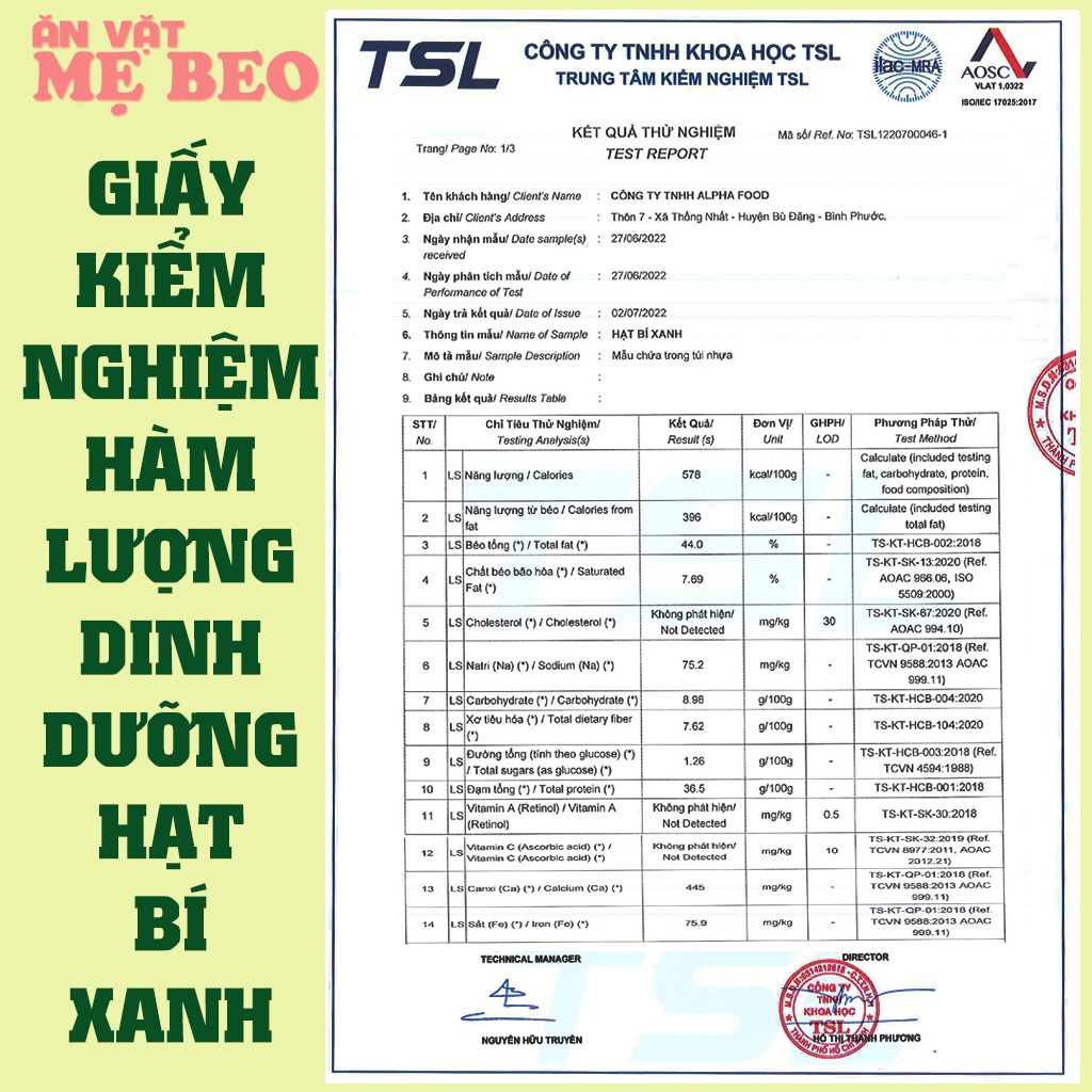 500Gr Nhân Hạt Bí Xanh Ấn Độ Shop Mẹ Beo