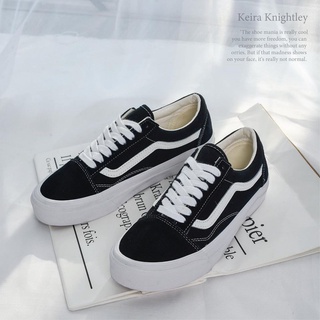 Giày Vans Nam Nữ Đế Bằng Cổ Thấp, Vans Vault Old Skool Đen Kẻ Trắng Mũi Nỉ