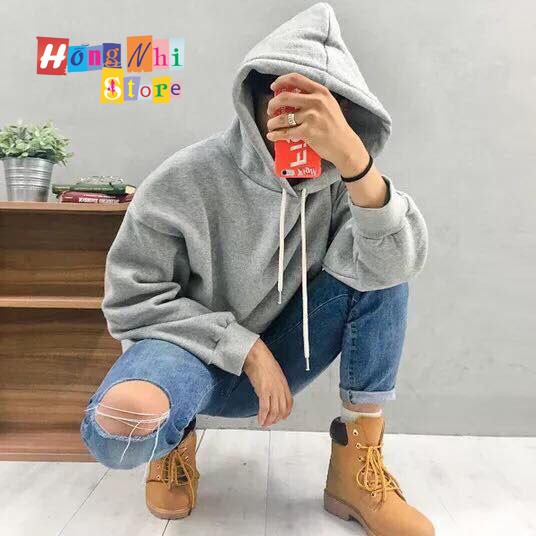 Áo Khoác Hoodie Trơn Ulzzang Unisex Màu Xám Nhạt Chất Nỉ Bông Cao Cấp Dáng Rộng Nam Nữ - MM