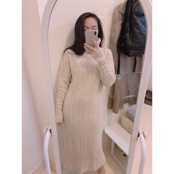 Váy len thừng dày dáng dài cổ lọ