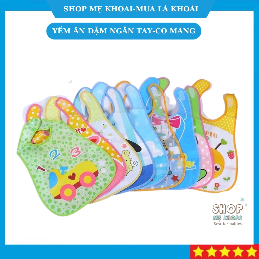 Yếm ăn dặm chống thấm có máng cho bé loại đẹp-Shop Mẹ Khoai