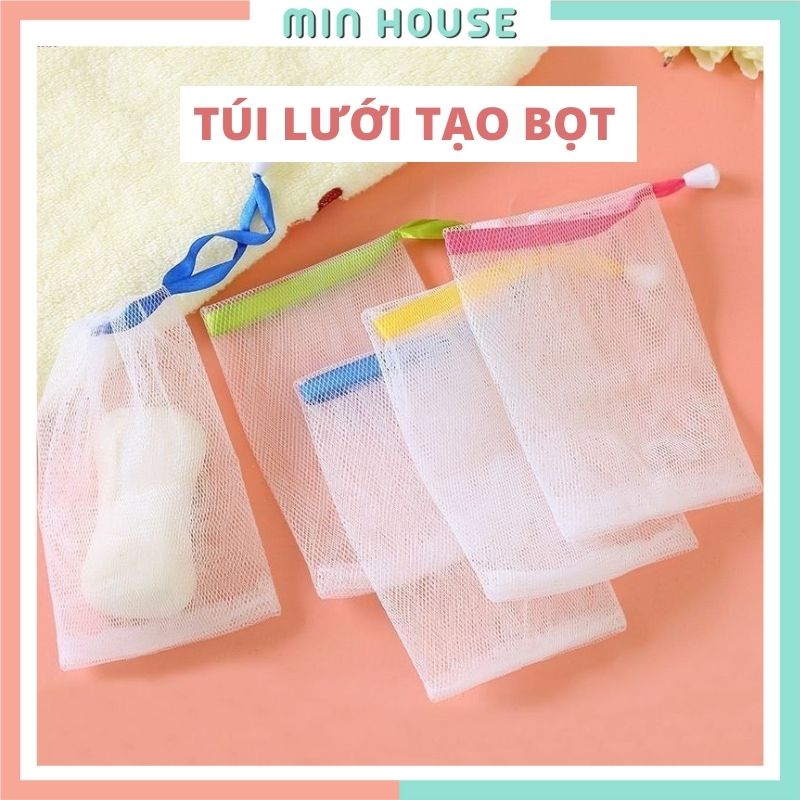 Túi lưới đựng xà phòng, túi lưới tạo bọt xà bông tiện lợi có dây rút nhiều màu