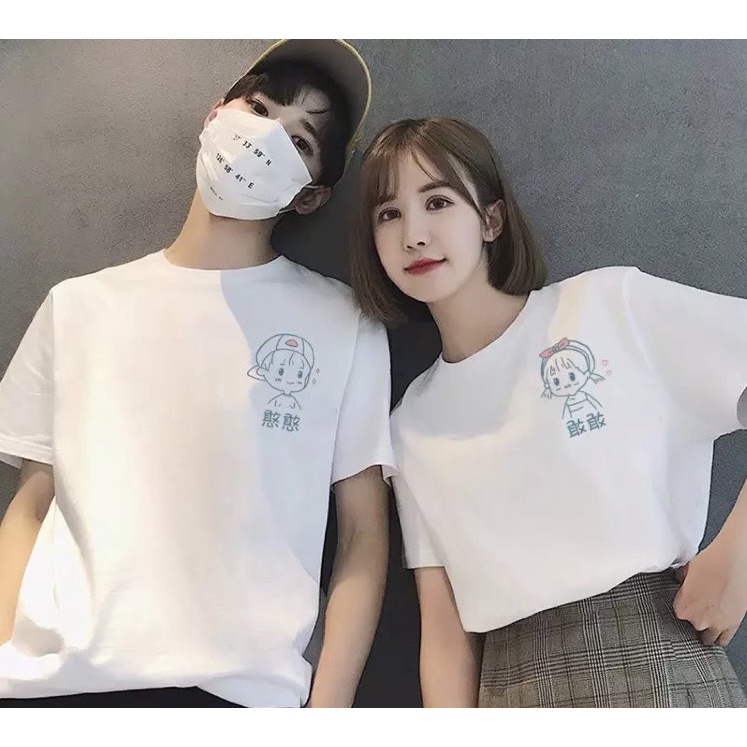 Áo cặp nam nữ, áo thun đôi unisex in hình ChiBi logo nhỏ vải co giản thoải mái