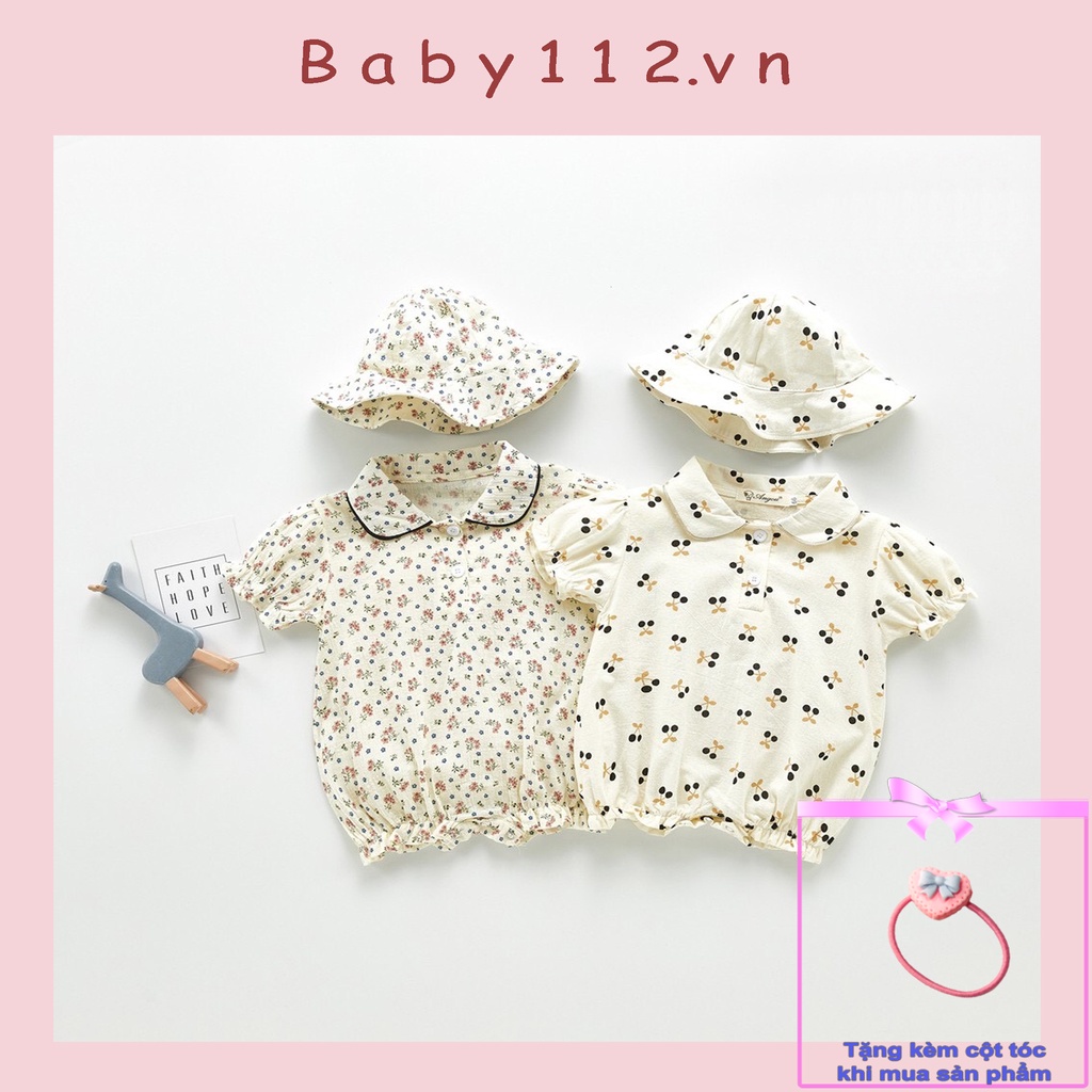Áo liền quần Baby kèm mũ họa tiết hoa phong cách mùa hè cho bé gái từ 6 tháng đến 2 tuổi