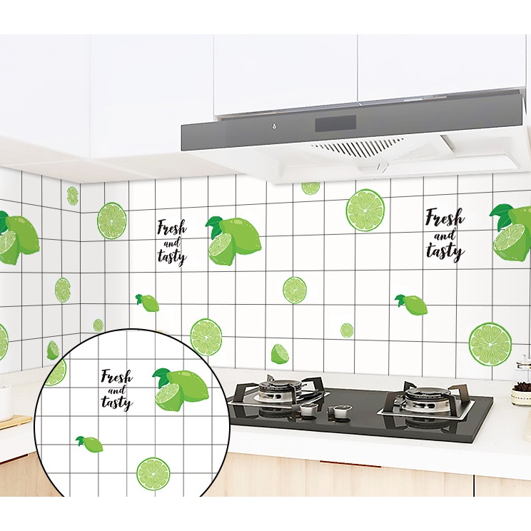 Decal tráng nhôm dán bếp CHANH XANH khổ 60cm có keo sẵn - giá bán 1 mét