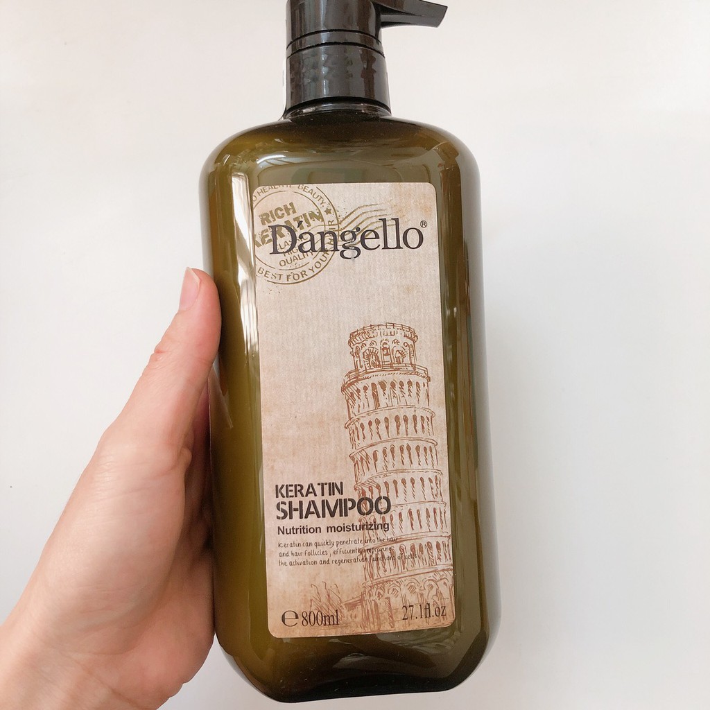 [+Tặng mũ trùm] [D'angello] Dầu gội siêu mượt cho tóc khô hư tổn Dangello Keratin shampoo 800ml
