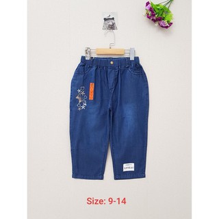 XJ0155-A1 - Quần jean lửng bé gái, lỡ đại mỏng, thêu bướm,màu xanh đậm, size nhỡ 9t-14t, ri6 - Hàng Made In Vietnam
