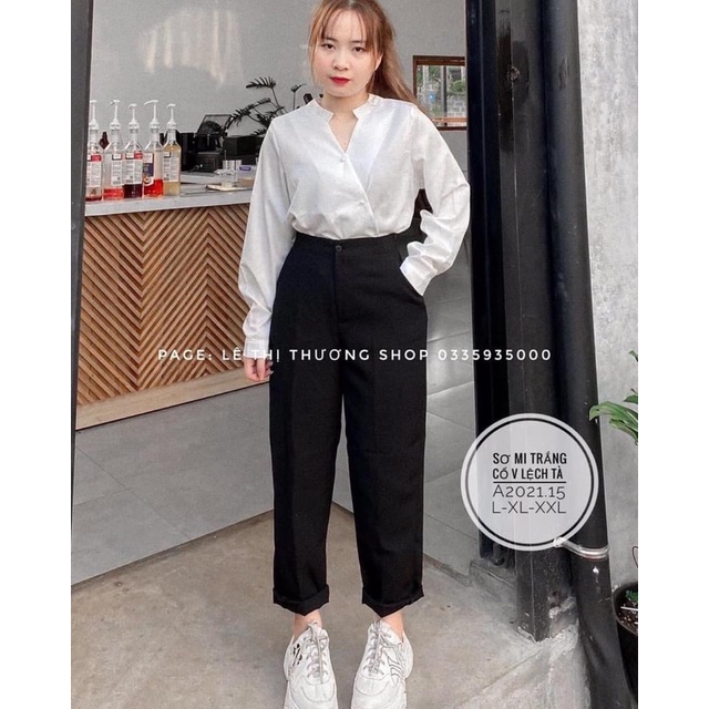 Sơmi cổ trụ xẻ bigsize nút ngọc