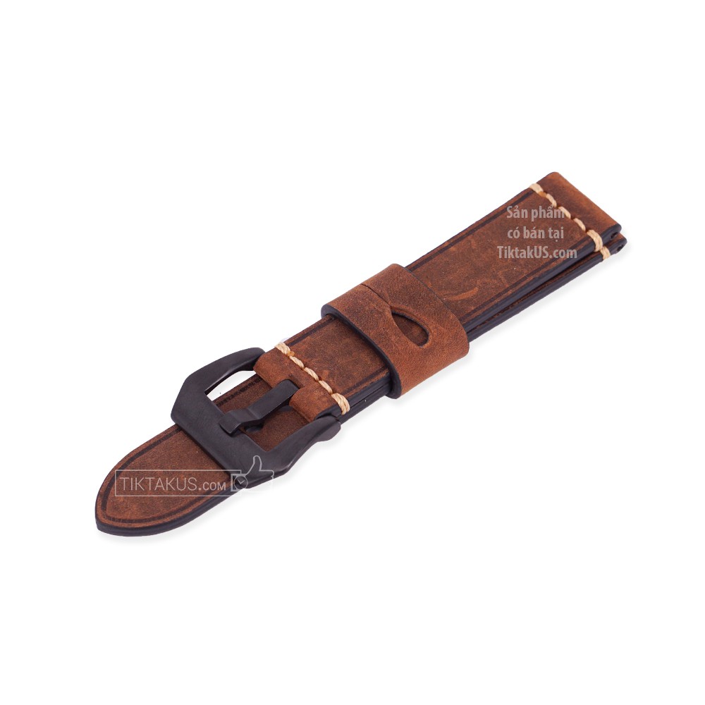 Dây đồng hồ da bò thật - da sáp Vintage màu nâu đậm size 20mm - 22mm - 24mm