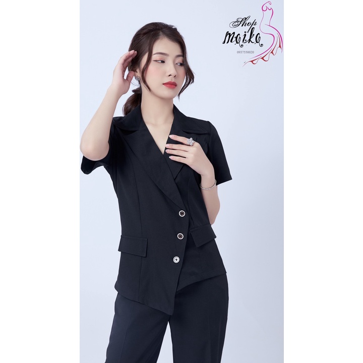 Bộ Vest Nữ Công Sở Tay Ngắn Cao cấp MAIKA form Chuẩn mặc cực tôn dáng, Chất cotton lạnh và có túi hai bên - VS5010 | BigBuy360 - bigbuy360.vn