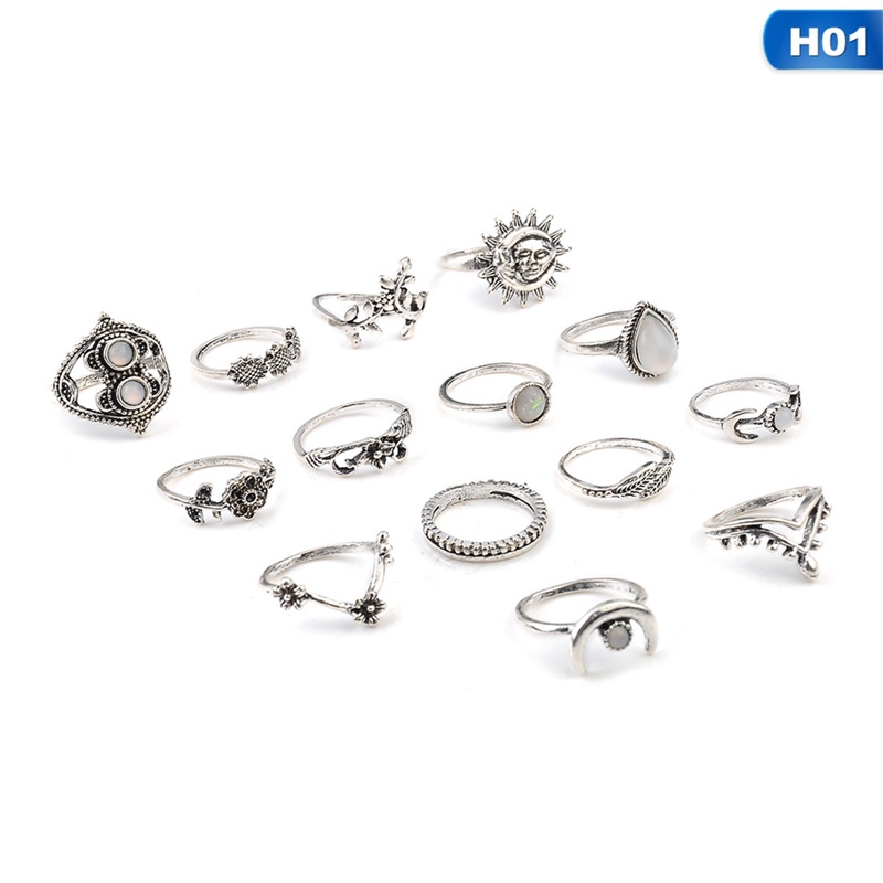 Set 14 Nhẫn Đốt Ngón Tay Nhiều Kiểu Phong Cách Boho