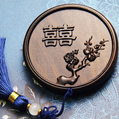 Tự nhiên chìm quý báu gỗ Gương di động trang điểm nhỏ retro Trung Quốc gỗ Đàn hương đen miễn phí chữ quà tặng bạn gái