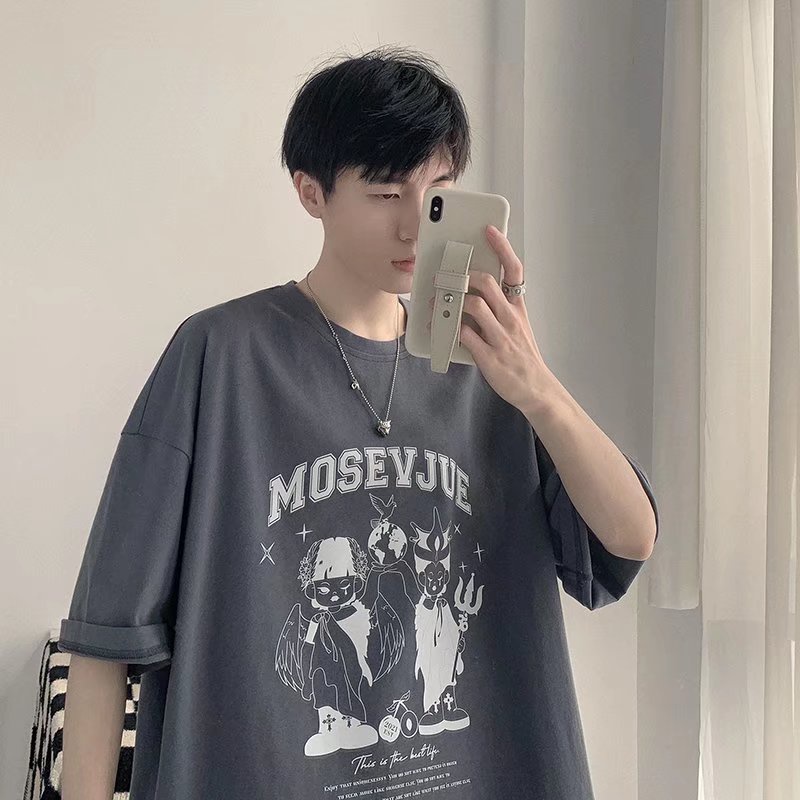 Áo Thun Tay Ngắn Dáng Rộng In Chữ Phong Cách Nhật Bản Thời Trang Mùa Hè Cho Nam Và Nữ