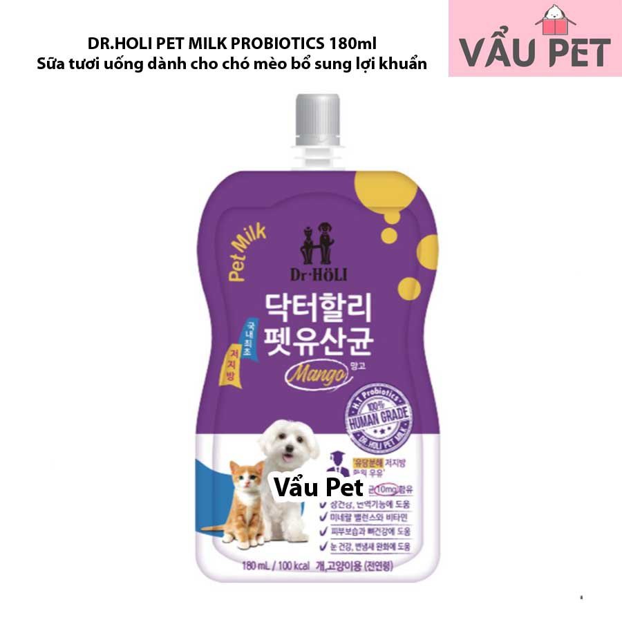 Sữa cho Chó Dr.HOLI Petmilk Probiotic 180ml - bổ sung men đường ruột, hỗ trợ tiêu hoá cho chó mèo