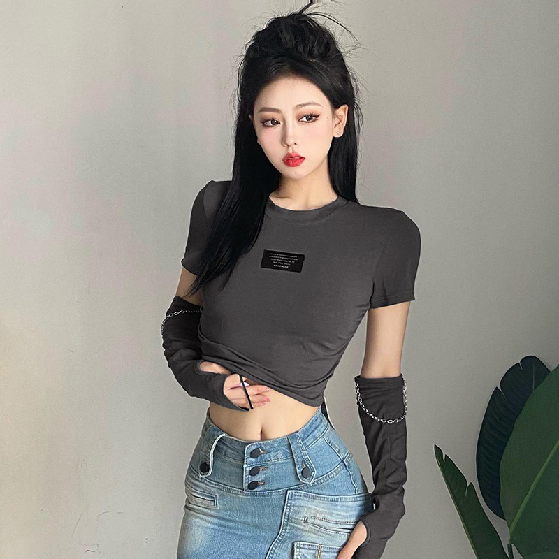 Áo Thun Lửng Tay Dài Cổ Tròn In Chữ Thời Trang Dành Cho Nữ