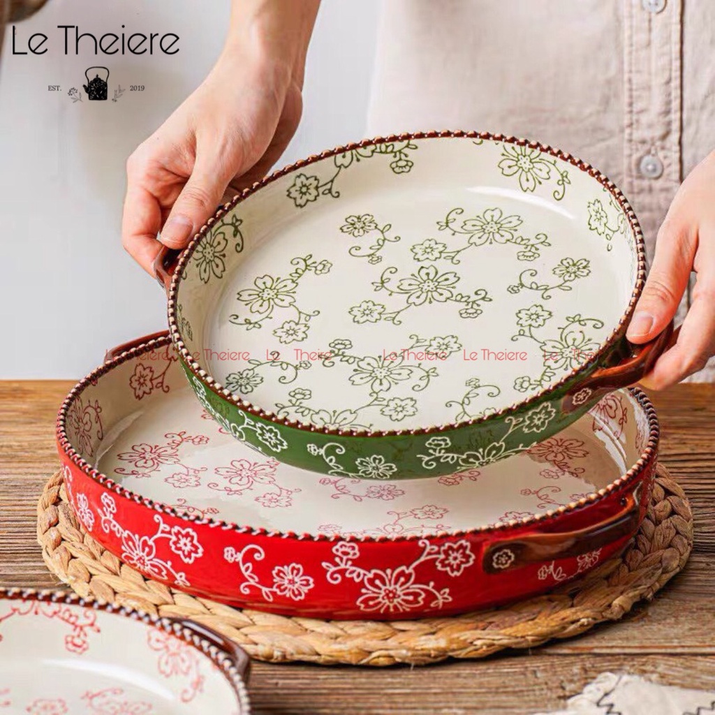 Đĩa Gốm Đĩa Sứ Sâu Lòng Có Quai Họa Tiết Cổ Điển Trung Hoa