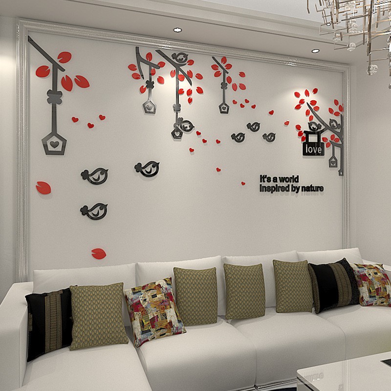 Tranh dán tường mica 3d decor khổ lớn đàn chim về tổ trang trí phòng khách, phòng ngủ Nhiều Size - EPeBen