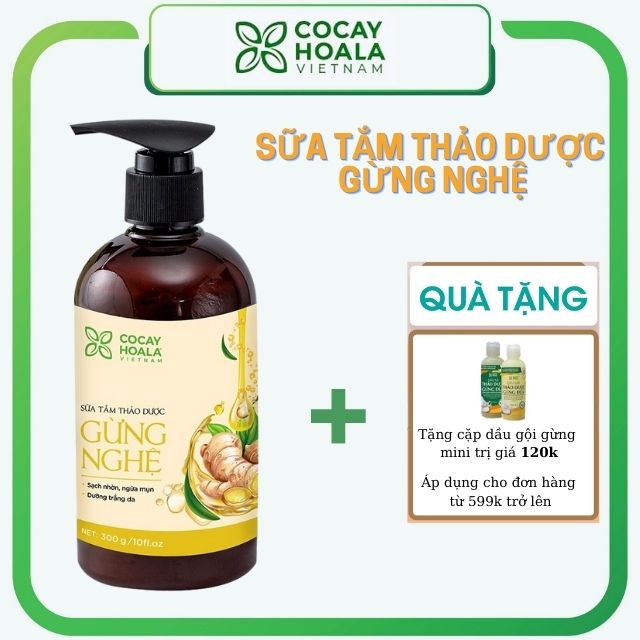 Sữa tắm thảo dược thiên nhiên gừng nghệ Cỏ Cây Hoa Lá. Dưỡng ẩm, trắng da, tránh gió 300g