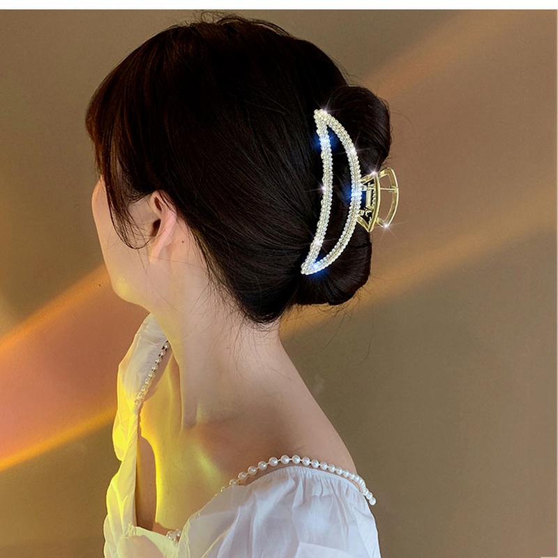 Kẹp tóc hình cá mập đính đá và ngọc trai nhân tạo thời trang